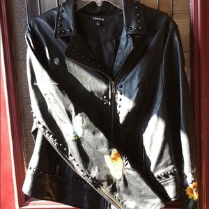 Torrid cropped embroidered leather jacket